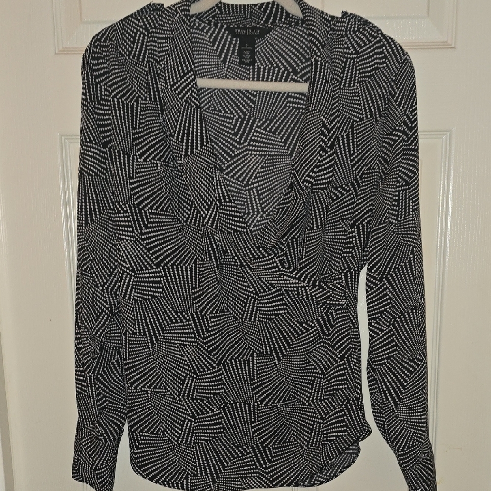White House‎ Black Market Black and White Geometric Blouse